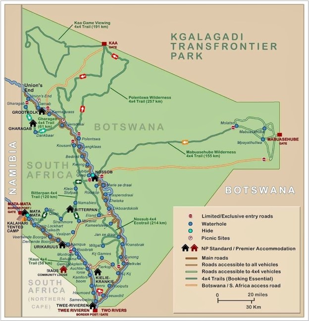 Carte du Kgalagadi Transfrontier Park